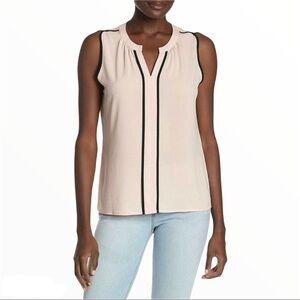 CALVIN KLEIN Sleeveless Piped Blouse With V Cut Blush Pink/Black Size Small